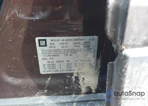 2016 Chevrolet Trax Lt из США, поврежденный, VIN KL7CJPSB1GB683405